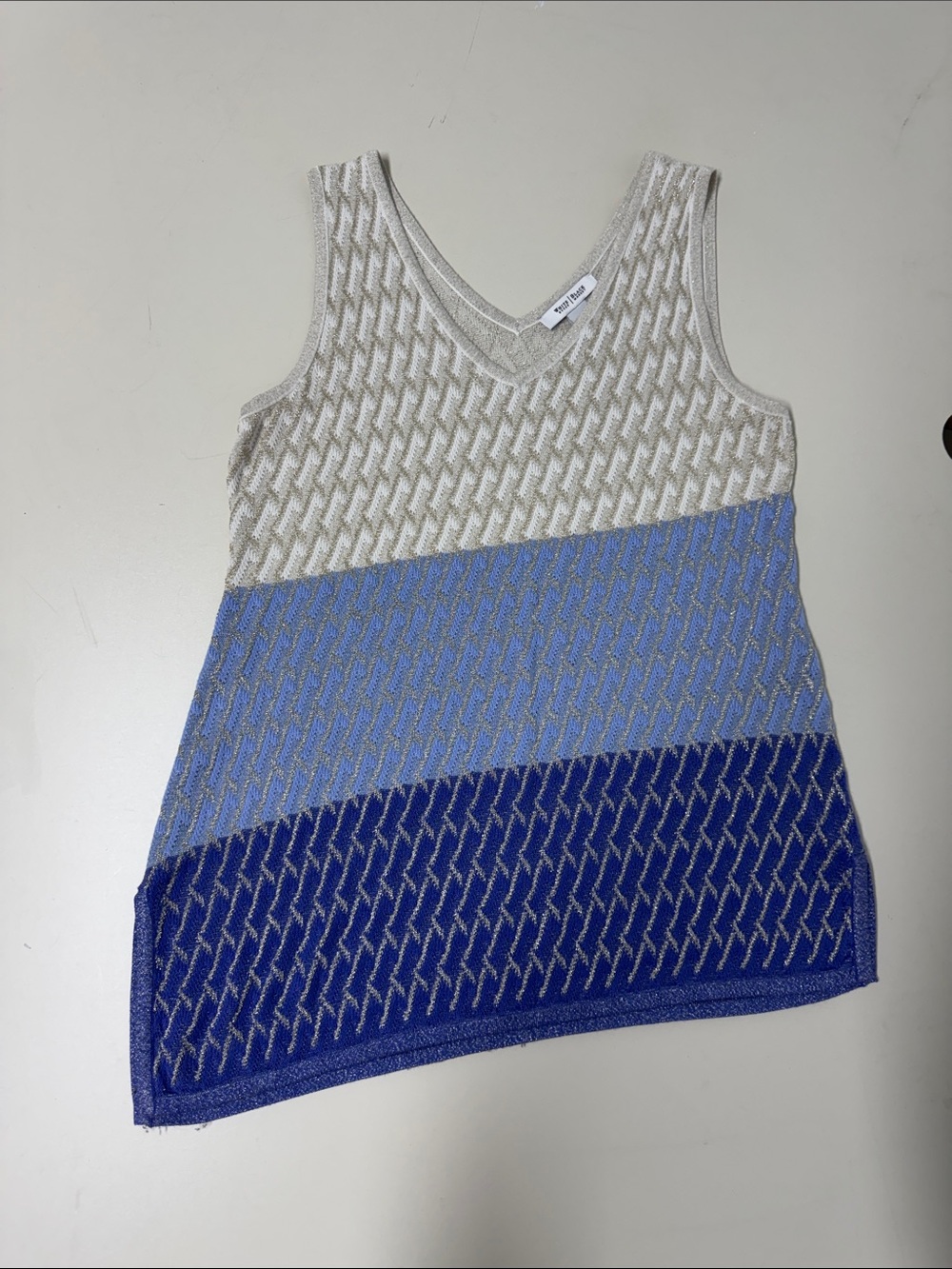Sleeveless Knit V-Neck Colorblock Tank - Cream, Light Blue, Royal Blue